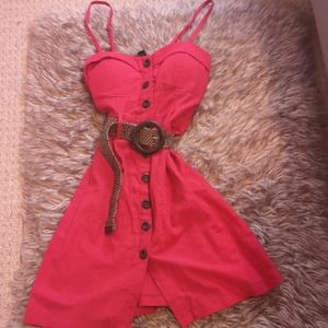 Button up linen red dress